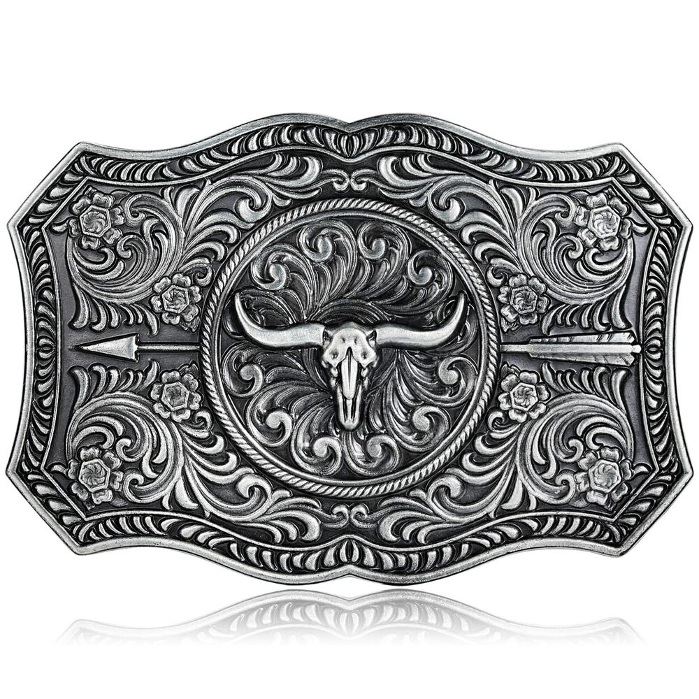 2750 Belt Buckle Western Cowboy Long Horn Bull Skull Belt Buckles Vintage
